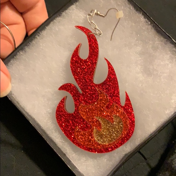 Flame earrings drop fire its lit rave burning man - Picture 4 of 8